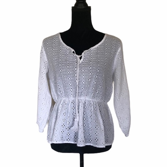 NWT Passport 100% cotton bohemian festival eyelet fabric peplum top size large - Picture 2 of 9